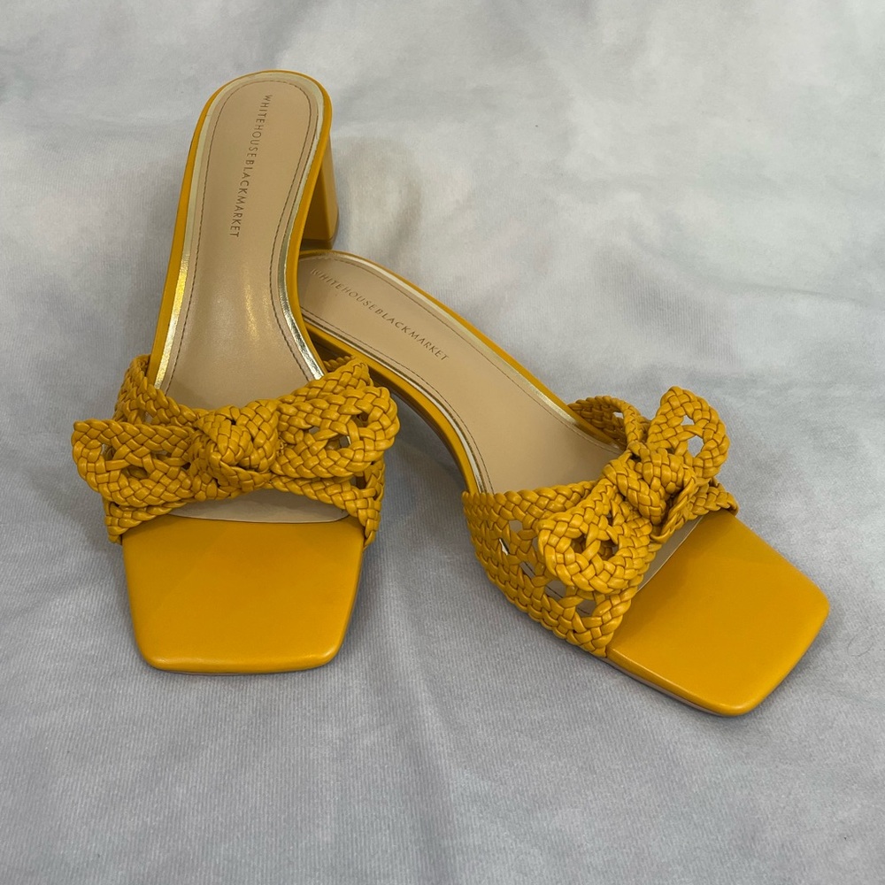 White House Black Market Mustard Woven Heels - Picture 4 of 7